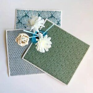 NEW Set of 3 Swedish Dishcloths - Green Ocean, Reusable Towel Sponge Sustainable